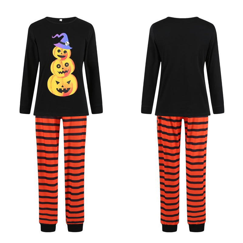 Halloween Pumpkin Top and Stripe Pants Family Matching Pajamas Sets