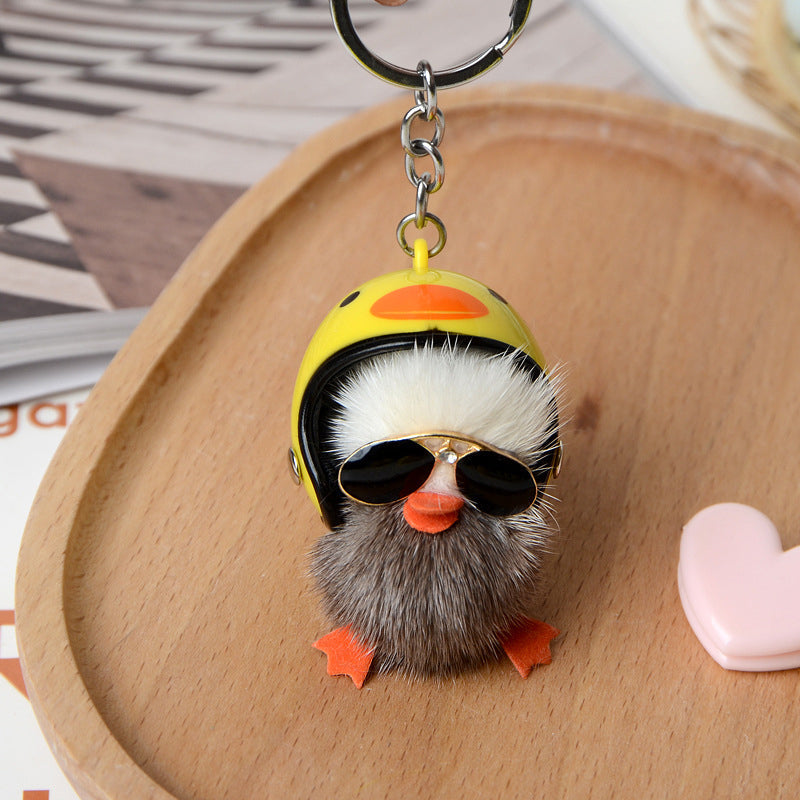 Mini Plush Duck Car Keychain