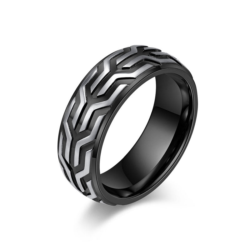 Folbom - Stainless Steel Black Embossed Ring