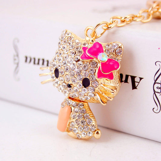 Rhinestone Bow Cat Car Keychain