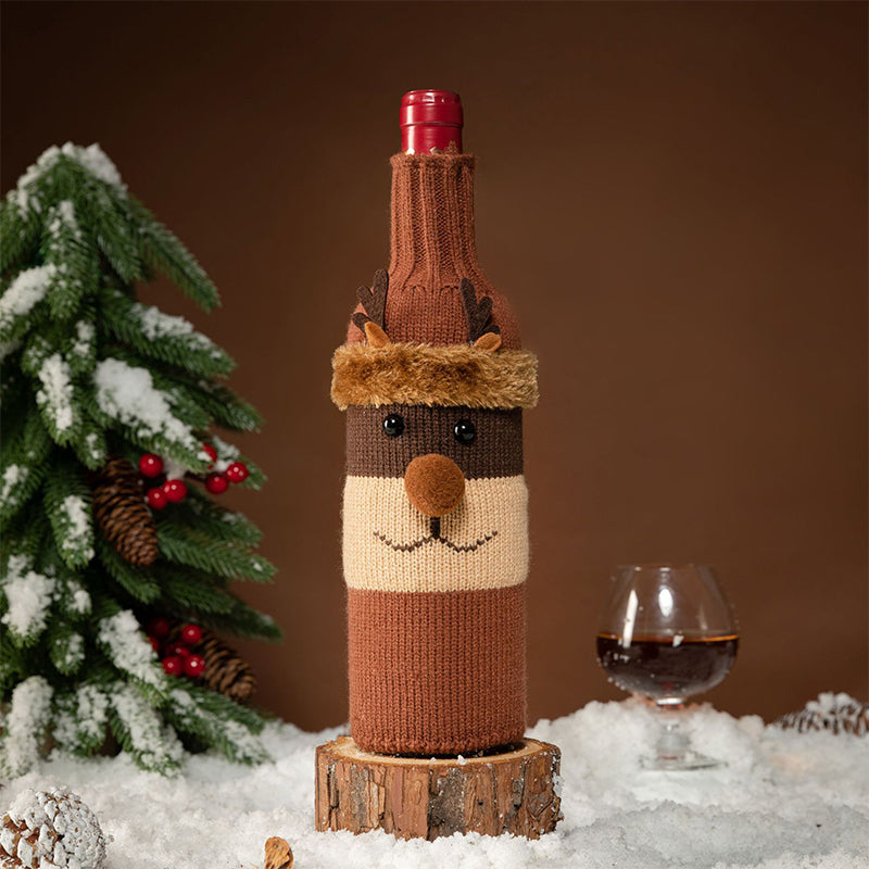 Cartoon Knitted Christmas Wine Bottle Set