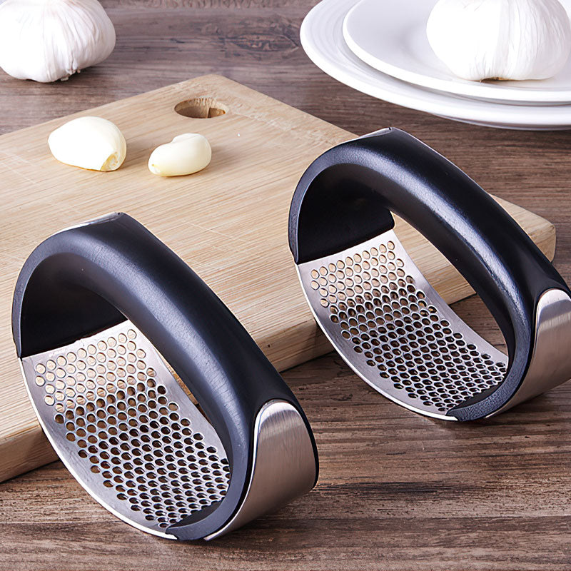 Garlic Press Rocker, Stainless Steel Garlic Mincer Crusher Chopper Peeler with Ergonomic Handle