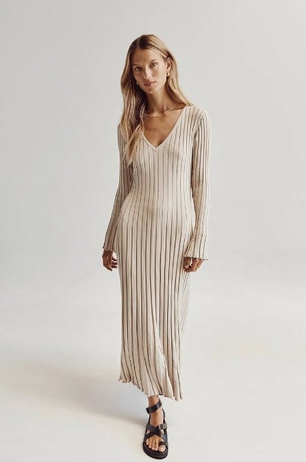 2023 Fall New Sleeved Knit Midi Dress