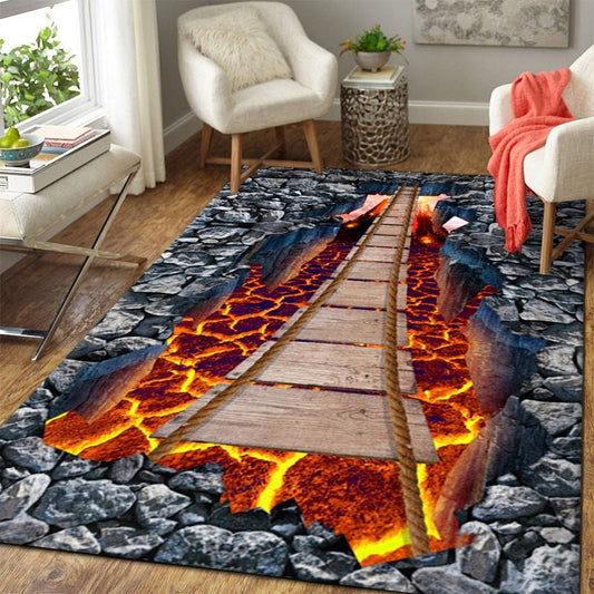 3D Optical Illusion Carpet- Volcano Landscape