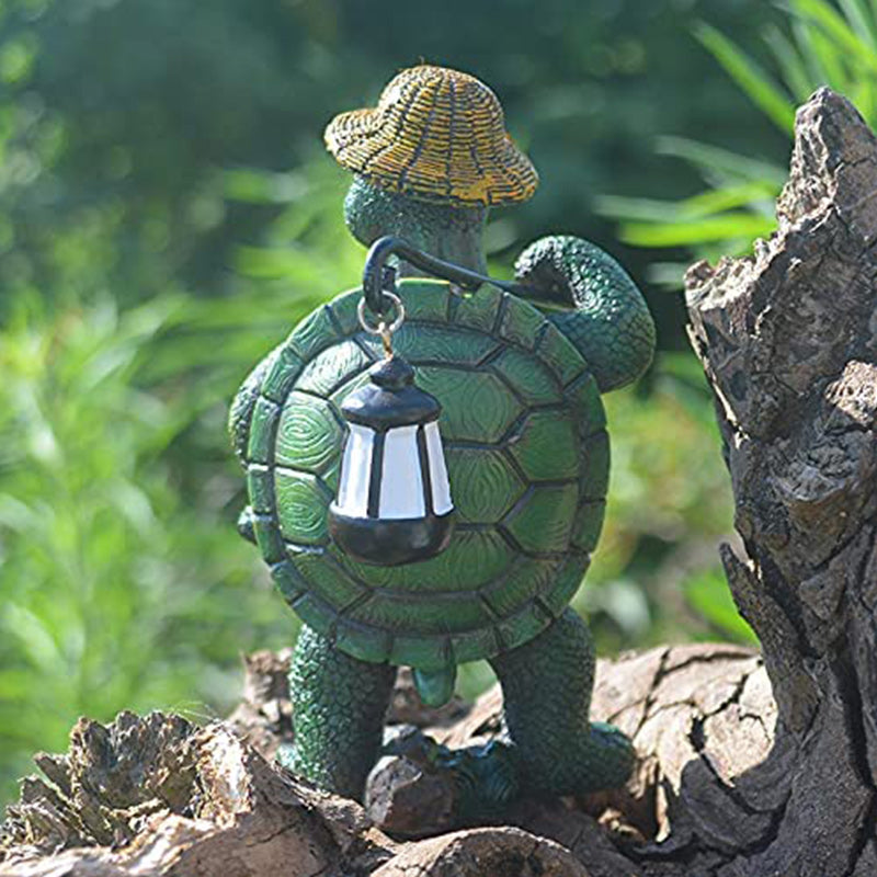 Hiking Tortoise with Straw Hat Statue