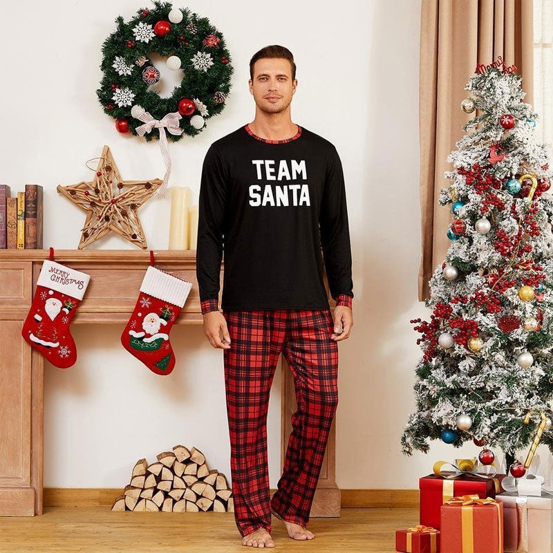 Christmas Team Santa Letter Print Buffalo Plaid Family Matching Pajamas Sets