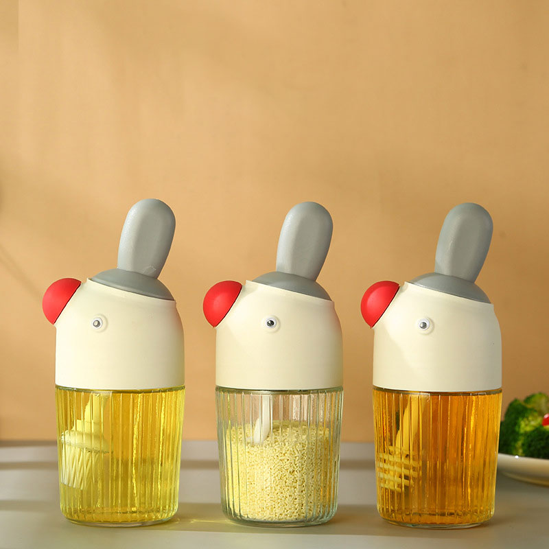 Spoon lid integrated Seasoning jar 280ml Beak Salt Jar Oil Brush Honey Stick