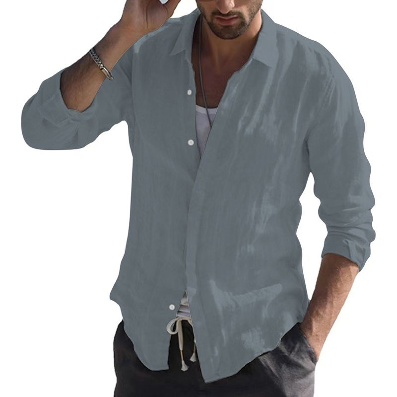 Men's Pure Cotton Solid Sleeve Shirt（BUY2 FREE SHIPPING）