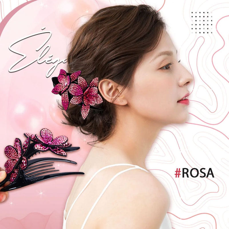 Rhinestone Double Flower Hair Clip