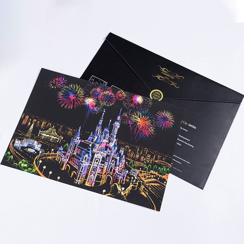 Dream Castle  Hot Air Balloon Dutch windmill Scratch  Painting