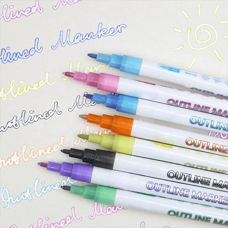 Gift Card Writing & Drawing Double Line Outline Pen---- 8 Colors