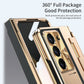 Luxury Leather Magnetic Bracket Shell Electroplated Phone Case For Samsung Galaxy Z Fold3/4/5 With Back Screen Glass
