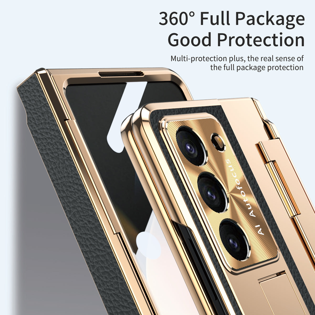 Luxury Leather Magnetic Bracket Shell Electroplated Phone Case For Samsung Galaxy Z Fold3/4/5 With Back Screen Glass