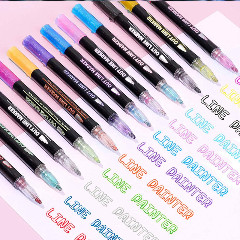 12 Colors Double Line Outline Pens