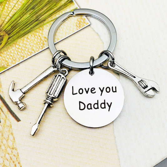 Love You Daddy Disc Keychain with Hammer