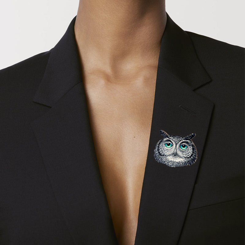 Great Eagle Owl Wooden Brooch