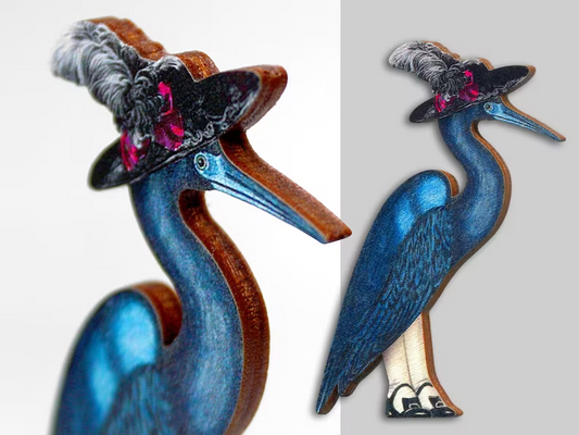 Heron Wooden Brooch
