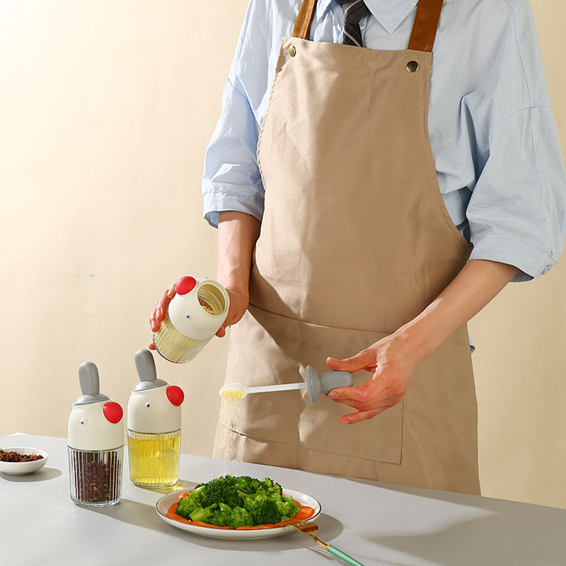 Spoon lid integrated Seasoning jar 280ml Beak Salt Jar Oil Brush Honey Stick