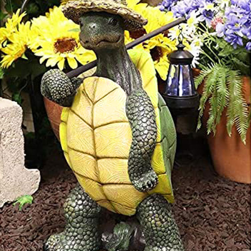 Hiking Tortoise with Straw Hat Statue