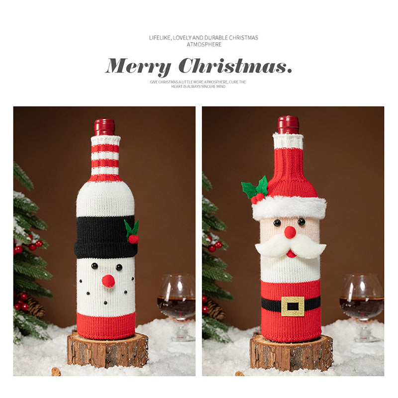 Cartoon Knitted Christmas Wine Bottle Set