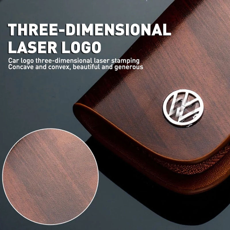 带车标需改图( Buy One Get One Free） Car Logo Leather Wooden Texture Car Key Case