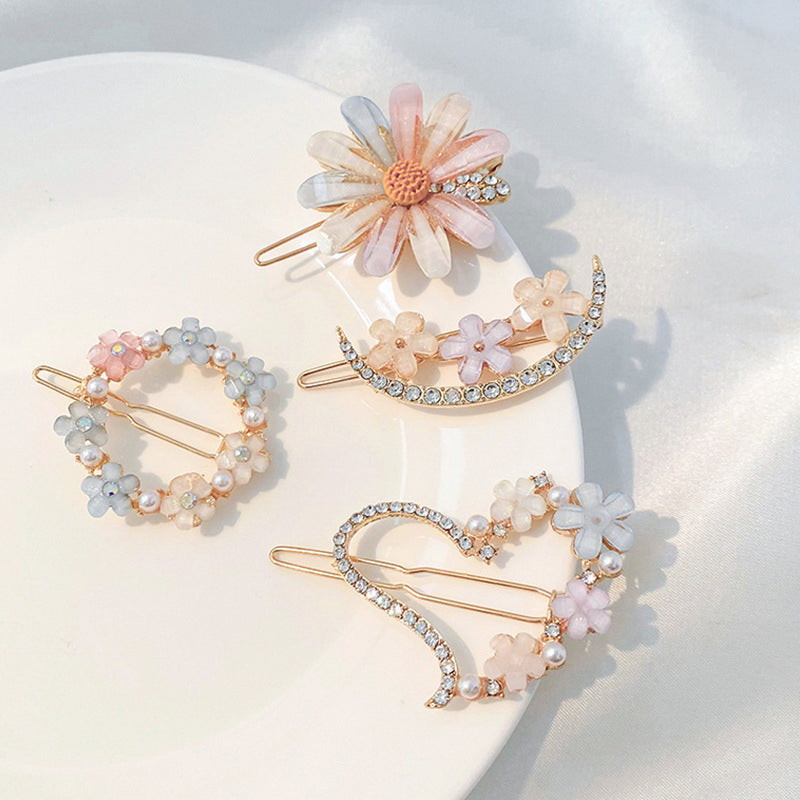 Ladies Flower Hair Clip Cute Rhinestone Decoration