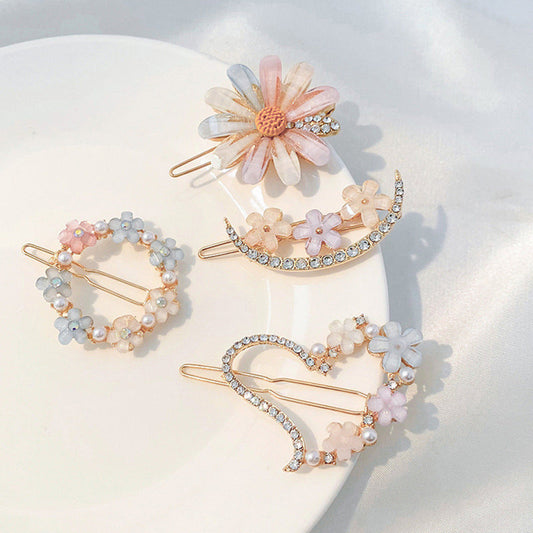 Ladies Flower Hair Clip Cute Rhinestone Decoration