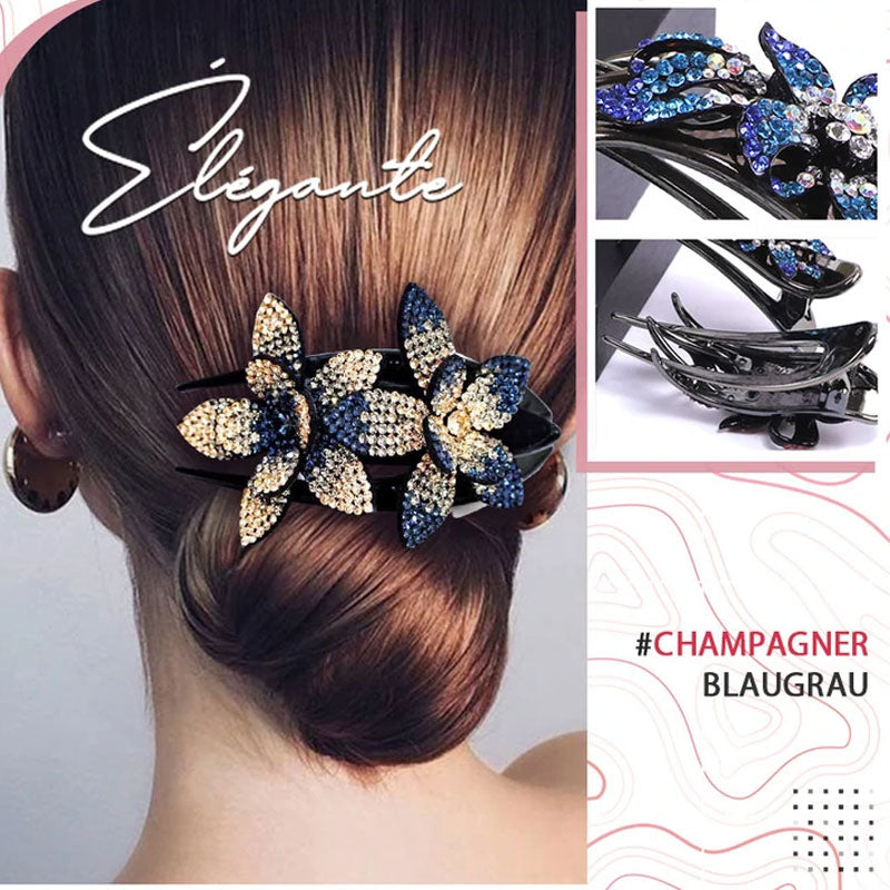 Rhinestone Double Flower Hair Clip