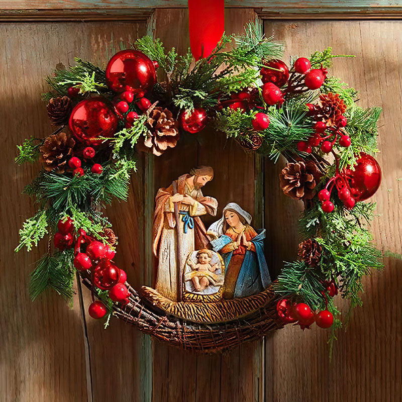 Sacred Christmas Wreath with Lights