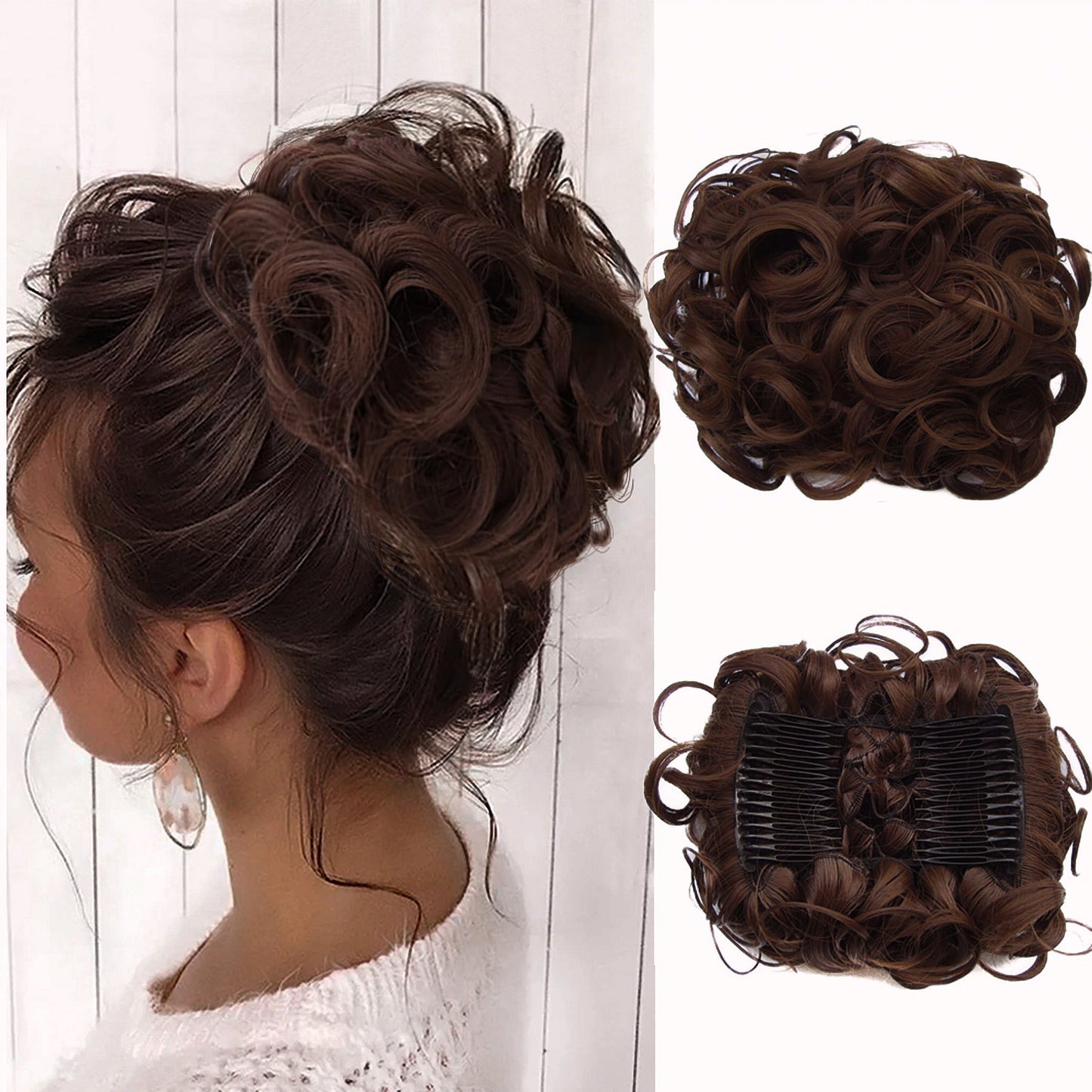 Extension De Chignon Pour Cheveux Bouclés Courts Et Désordonnés / Extension of Short and Messy Curly Hair Bun