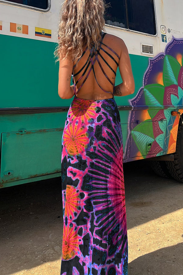 Printed Tie-Back Stretch Maxi Dress