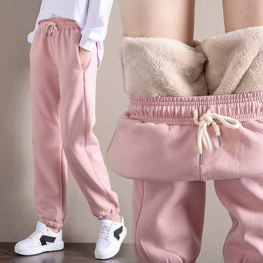 💥Hot Sale💥Women Warm Fleece Cotton Round Neck Solid Joggers Sweatpants