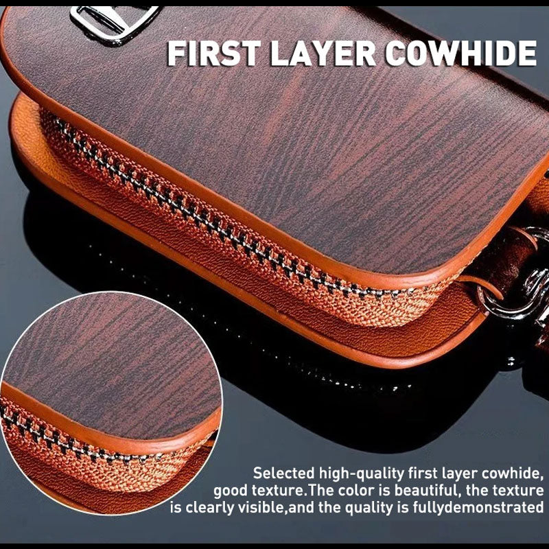 带车标需改图( Buy One Get One Free） Car Logo Leather Wooden Texture Car Key Case