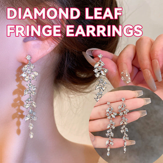 Diamond Leaf Fringe Earrings
