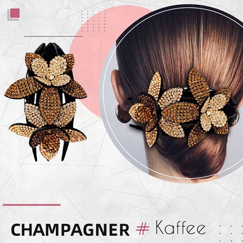 Rhinestone Double Flower Hair Clip