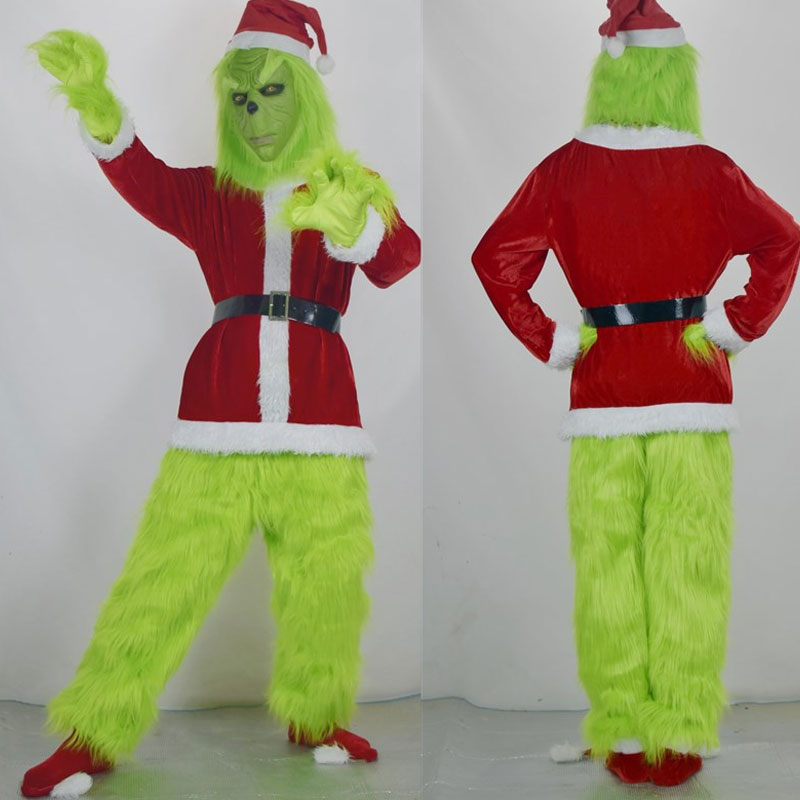 Adult Santa Grinch Costume Outfit, Faux Fur