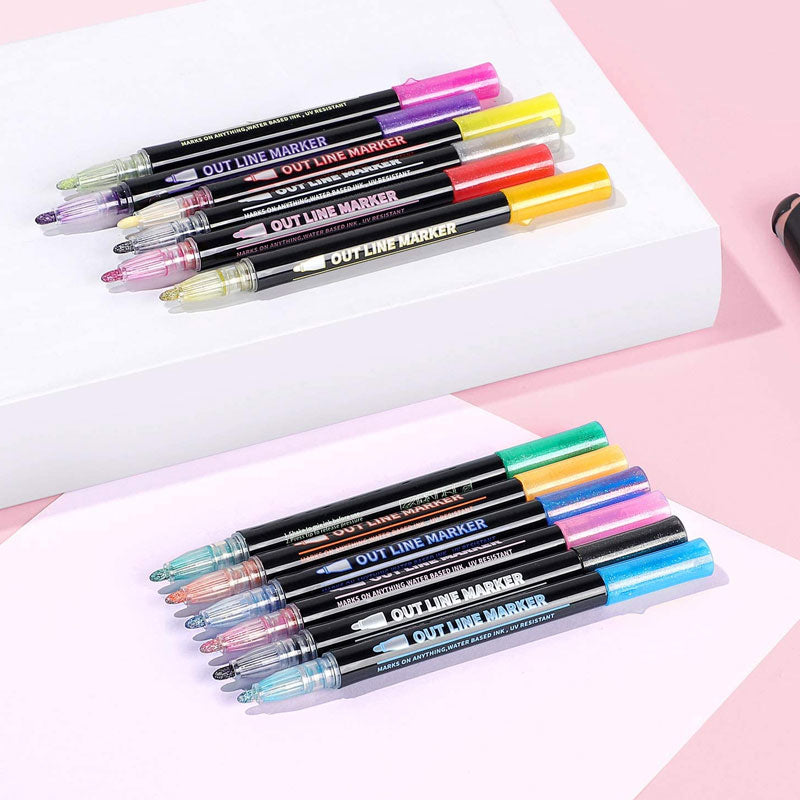 12 Colors Double Line Outline Pens