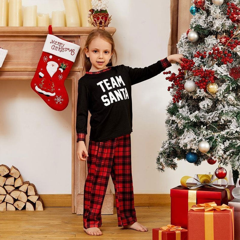 Christmas Team Santa Letter Print Buffalo Plaid Family Matching Pajamas Sets