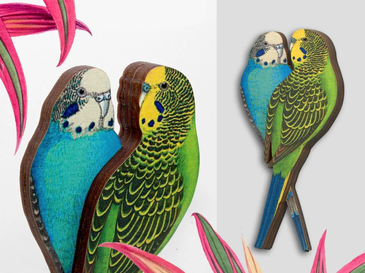 Parrots Wooden Brooch