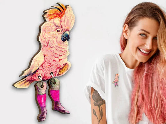 Cockatoo Wooden Brooch