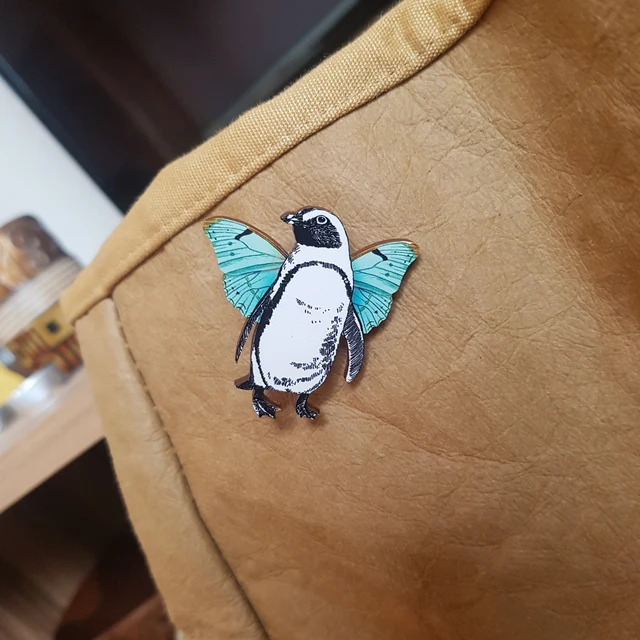 Penguin Wooden Brooch