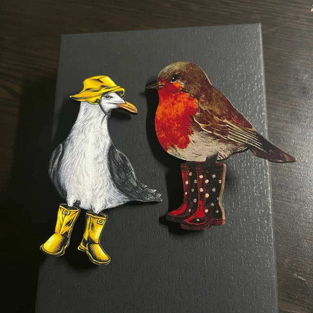 Penguin Wooden Brooch