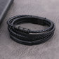 Men's Stainless Steel Leather Bracelet Multilayer Braided Cuff