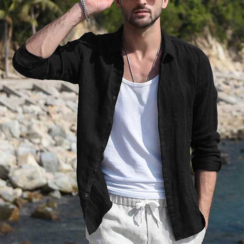 Men's Pure Cotton Solid Sleeve Shirt（BUY2 FREE SHIPPING）