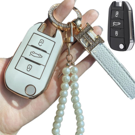 Peugeot Car Key Case Rhinestones Keychain