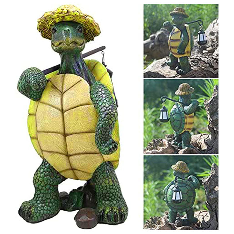 Hiking Tortoise with Straw Hat Statue