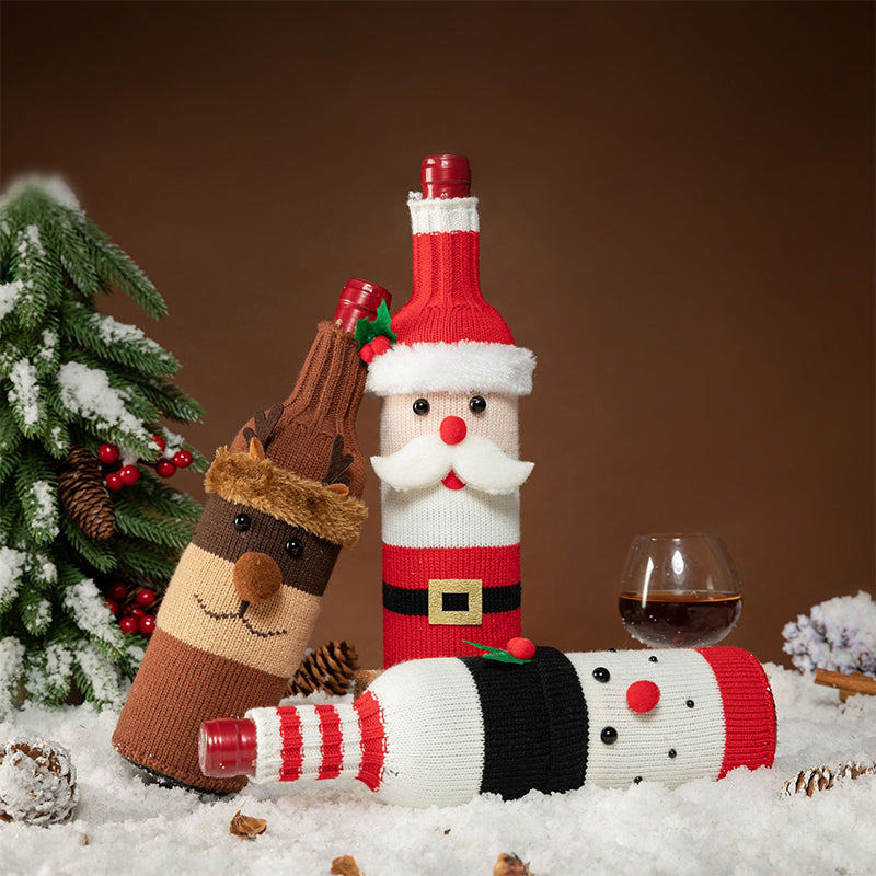 Cartoon Knitted Christmas Wine Bottle Set