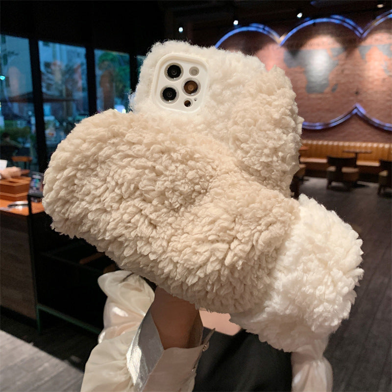 Winter Cute Gloves Fluffy Warm Phone Case