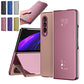 Smart Mirror Clear View Flip Case Luxury Magnetic Leather Kickstand Shockproof Cover For Samsung Galaxy Z Fold3 Fold4 5G