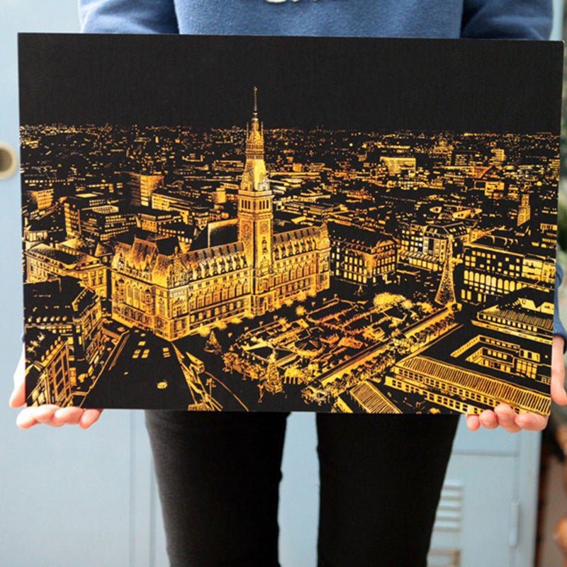 Scratch Painting World Sightseeing Pictures Scraping Image Drawing Paper Home Decoration